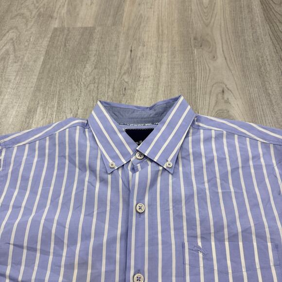 Tommy Bahama Shirt Men's Medium Purple White Striped Button Down Preppy - Picture 1 of 8